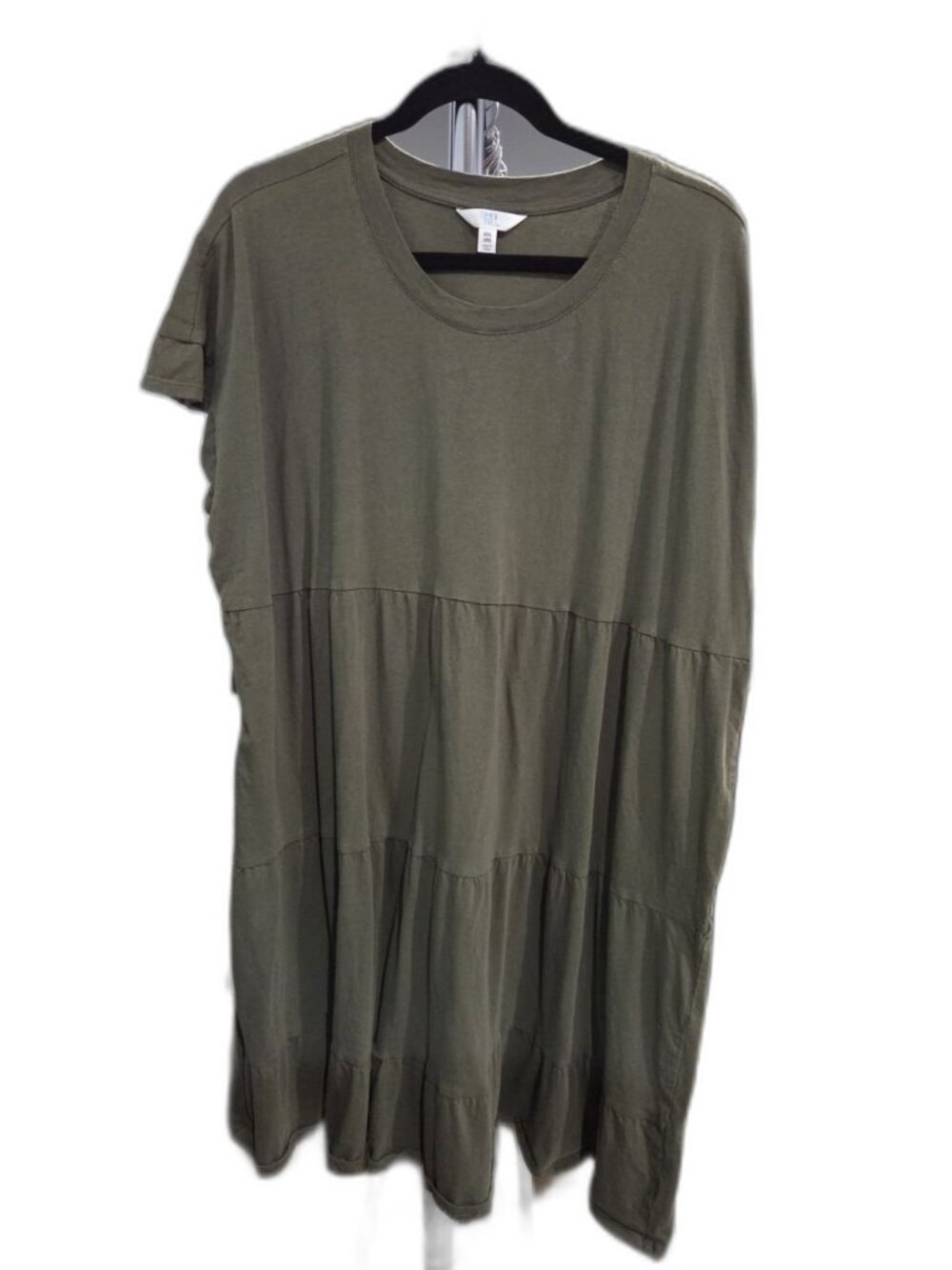 Tiered T-Shirt Dress Olive Green Plus Size 2XL Casual Swing Midi